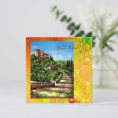 LANDSCHAFT TUSKANIEN, rot-gelb-goldfarbene Glitzer Einladung (Stehend Vorderseite)