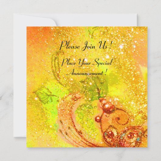 LANDSCHAFT TUSKANIEN, rot-gelb-goldfarbene Glitzer Einladung (Rückseite)
