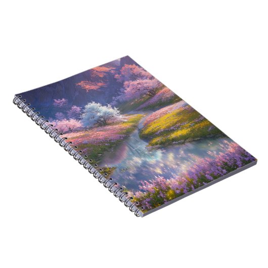 Landschaft Überflutend mit zarter rosa Flora Notizblock (Rechte Seite)