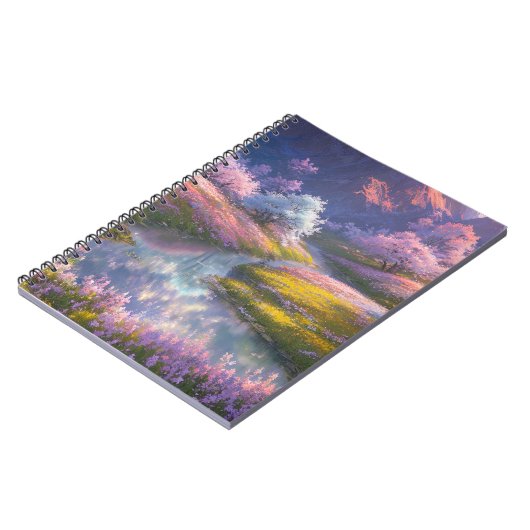 Landschaft Überflutend mit zarter rosa Flora Notizblock (Linke Seite)