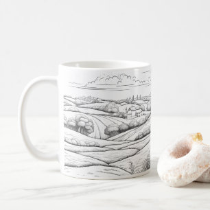 Landschaft und Landwirtschaft im Skizzenstil Kaffeetasse