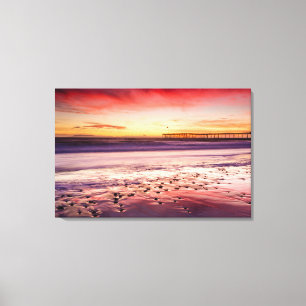 Landschaft und Pier bei Sonnenuntergang, CA Leinwanddruck