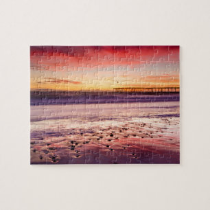 Landschaft und Pier bei Sonnenuntergang, CA Puzzle