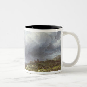 Landschaft unter einem stürmischen Himmel Zweifarbige Tasse