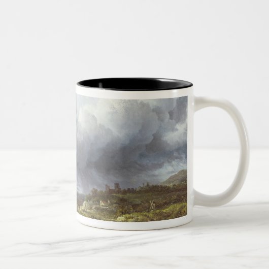 Landschaft unter einem stürmischen Himmel Zweifarbige Tasse (Rechts)