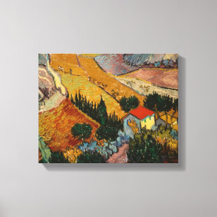 Landschaft Vincent van Goghs   mit Haus u. Leinwanddruck