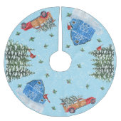 Landschaft Vintager roter Lkw, Stall, Holz Polyester Weihnachtsbaumdecke (Vorderseite)