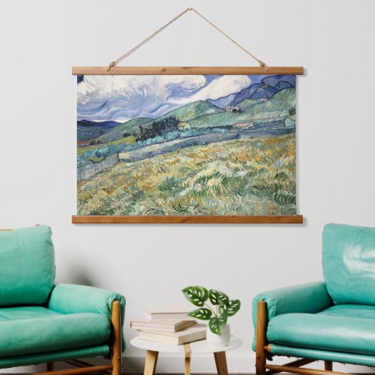 Landschaft von Saint-Rémy von Vincent Van Gogh Wandteppich Mit Holzrahmen (Wohnzimmer)