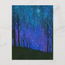 Landschaft Wasserfarbe Kunst Nacht Himmel Sterne U Postkarte