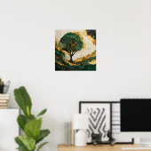 Landschaft Wasserfarben Abstrakte Malerei Grün Gol Poster (Heimbüro)
