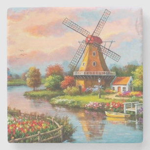 Landschaft Windmühlen Fine Art Steinuntersetzer