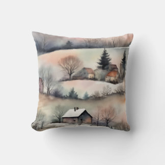 Landschaft Winter Pastell Wasserfarbe Kissen