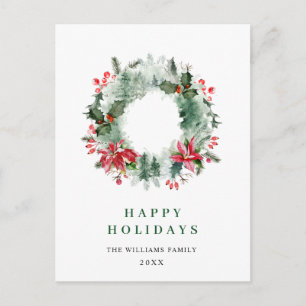 Landschaft Wreath Holly Berry Pine Forest Weihnach Postkarte