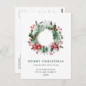 Landschaft Wreath Holly Berry Pine Forest Weihnach Postkarte (Vorne/Hinten)
