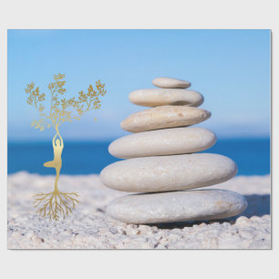 Landschaft, Zen-Steine, Goldene Baum-Silhouette Geschenkpapier