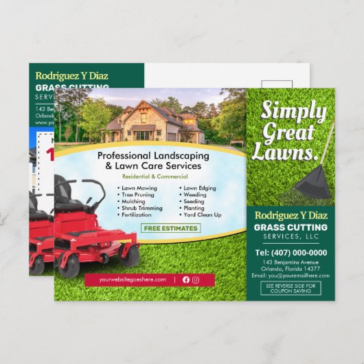 Landschaften Rasenfläche schneiden Flyer Postkarte (Vorne/Hinten)