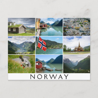 Landschaften und der Text: "Norwegen" in Kollage Postkarte
