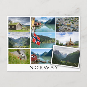 Landschaften und Text: "Norwegen" in Kollage Postkarte