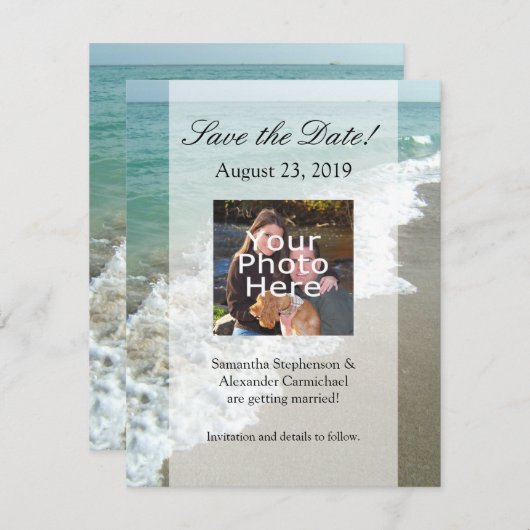 Landschaftlich Beach Hochzeit in Urlaubsort Save The Date (Vorne/Hinten)