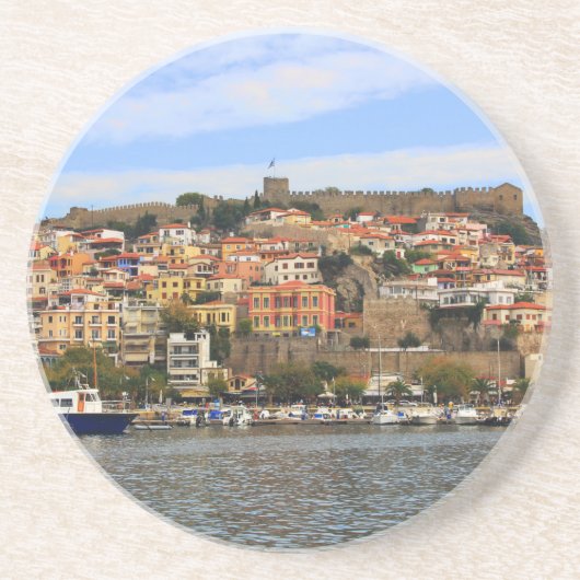 Landschaftlich in Molyvos, Nordgriechenland Rund U Getränkeuntersetzer (Vorne)