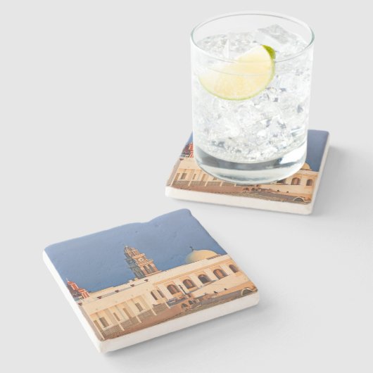 Landschaftlich in Santorin Griechenland Sq Unterse Steinuntersetzer (Seitenansicht)