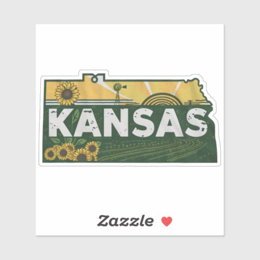 Landschaftlich Kansas Retro Silhouette Vinyl Decal Aufkleber (Blatt)
