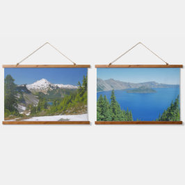 Landschaftlich Kaskade Berg Baker Kratersee Wandteppich Mit Holzrahmen