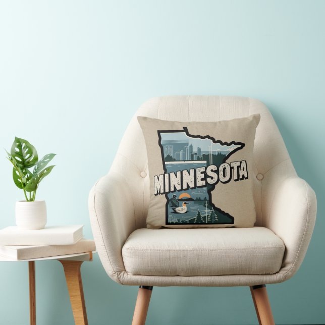 Landschaftlich Minnesota Retro Staat Silhouette Kissen (Stuhl )