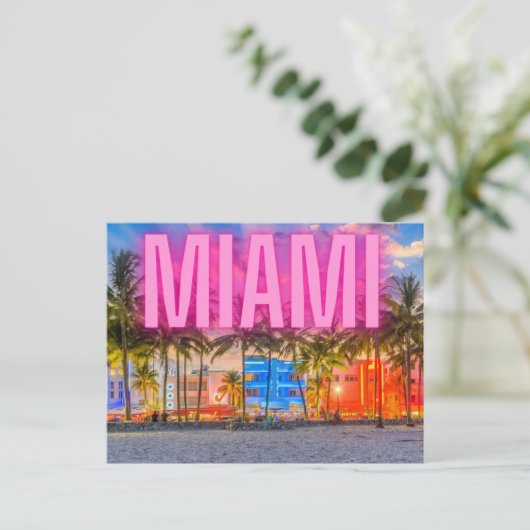 Landschaftlich Neon Miami Waterfront Postkarte (Stehend Vorderseite)