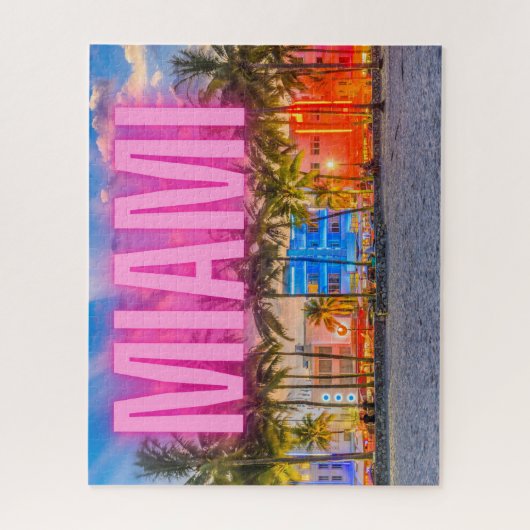 Landschaftlich Neon Miami Waterfront Puzzle (Vertikal)