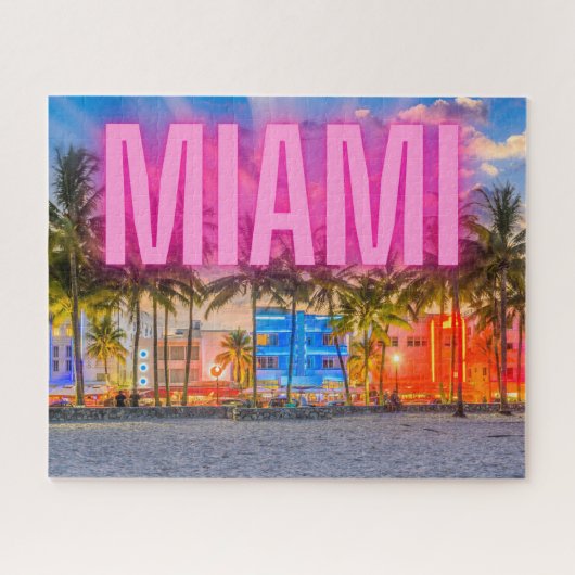 Landschaftlich Neon Miami Waterfront Puzzle (Horizontal)