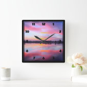 Landschaftlich rosa Landschaft Quadratische Wanduhr (Zuhause)