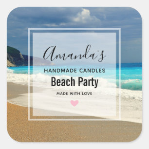 Landschaftlich Türkis Blue Sea Beach Foto Candle B Quadratischer Aufkleber