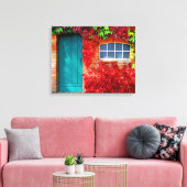 Landschaftlich türkisfarbene Türe mit lebhaften He Leinwanddruck (Insitu (Wohnzimmer))