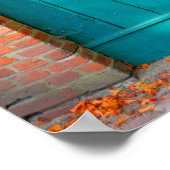 Landschaftlich türkisfarbene Türe mit lebhaften He Poster (Ecke)