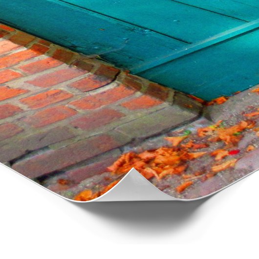 Landschaftlich türkisfarbene Türe mit lebhaften He Poster (Ecke)