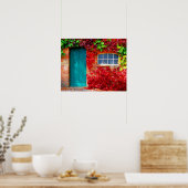 Landschaftlich türkisfarbene Türe mit lebhaften He Poster (Küche)