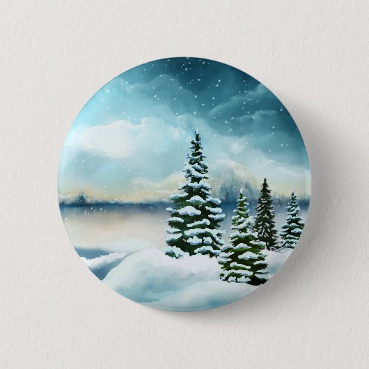 Landschaftlich Winter Wonderland Aquarellmalerei Button (Vorderseite)