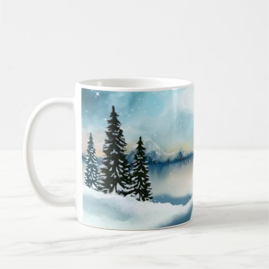 Landschaftlich Winter Wonderland Aquarellmalerei Kaffeetasse (Links)