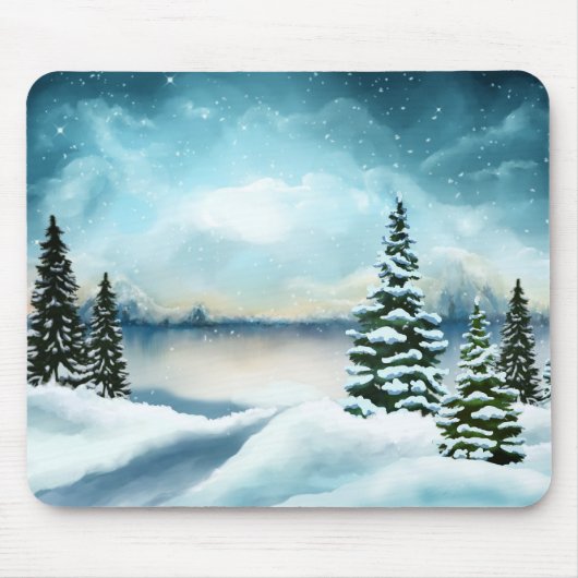 Landschaftlich Winter Wonderland Aquarellmalerei Mousepad (Vorne)