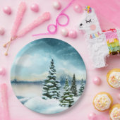 Landschaftlich Winter Wonderland Aquarellmalerei Pappteller (Party)