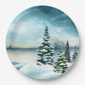Landschaftlich Winter Wonderland Aquarellmalerei Pappteller (Vorderseite)