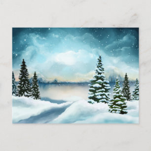 Landschaftlich Winter Wonderland Aquarellmalerei Postkarte