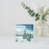 Landschaftlich Winter Wonderland Aquarellmalerei Quadratische Visitenkarte (Stehend Vorderseite)
