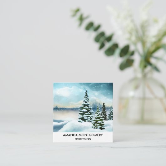 Landschaftlich Winter Wonderland Aquarellmalerei Quadratische Visitenkarte (Stehend Vorderseite)
