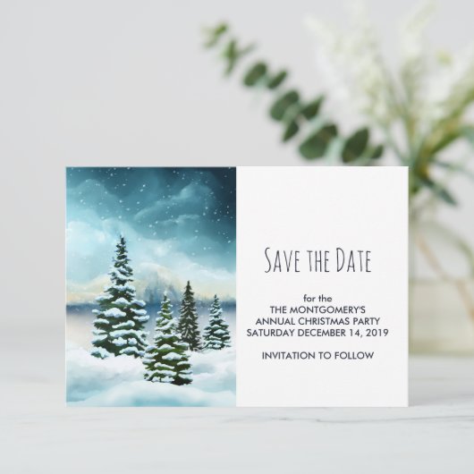 Landschaftlich Winter Wonderland Aquarellmalerei Save The Date (Stehend Vorderseite)