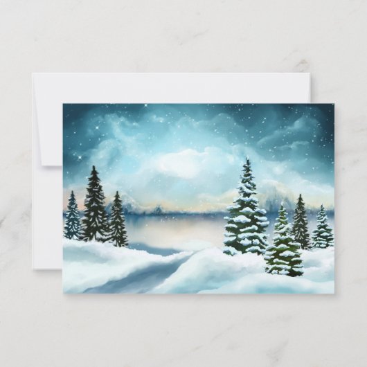 Landschaftlich Winter Wonderland Aquarellmalerei Save The Date (Rückseite)