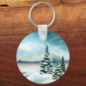 Landschaftlich Winter Wonderland Aquarellmalerei Schlüsselanhänger (Vorderseite)