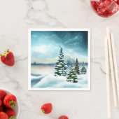 Landschaftlich Winter Wonderland Aquarellmalerei Serviette (Beispiel)
