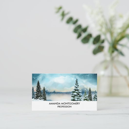 Landschaftlich Winter Wonderland Aquarellmalerei Visitenkarte (Stehend Vorderseite)